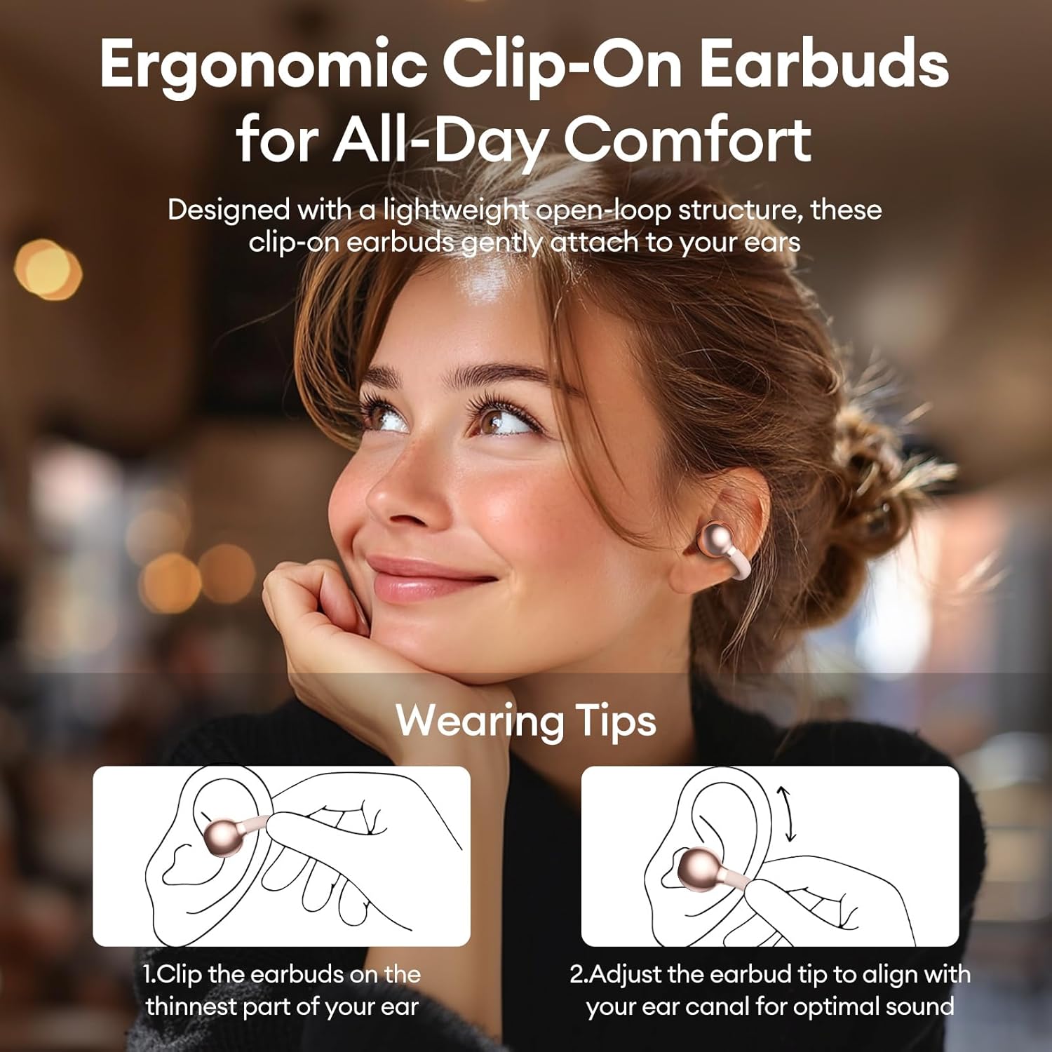 Diagram showing how to wear PAXA Clipbuds 7