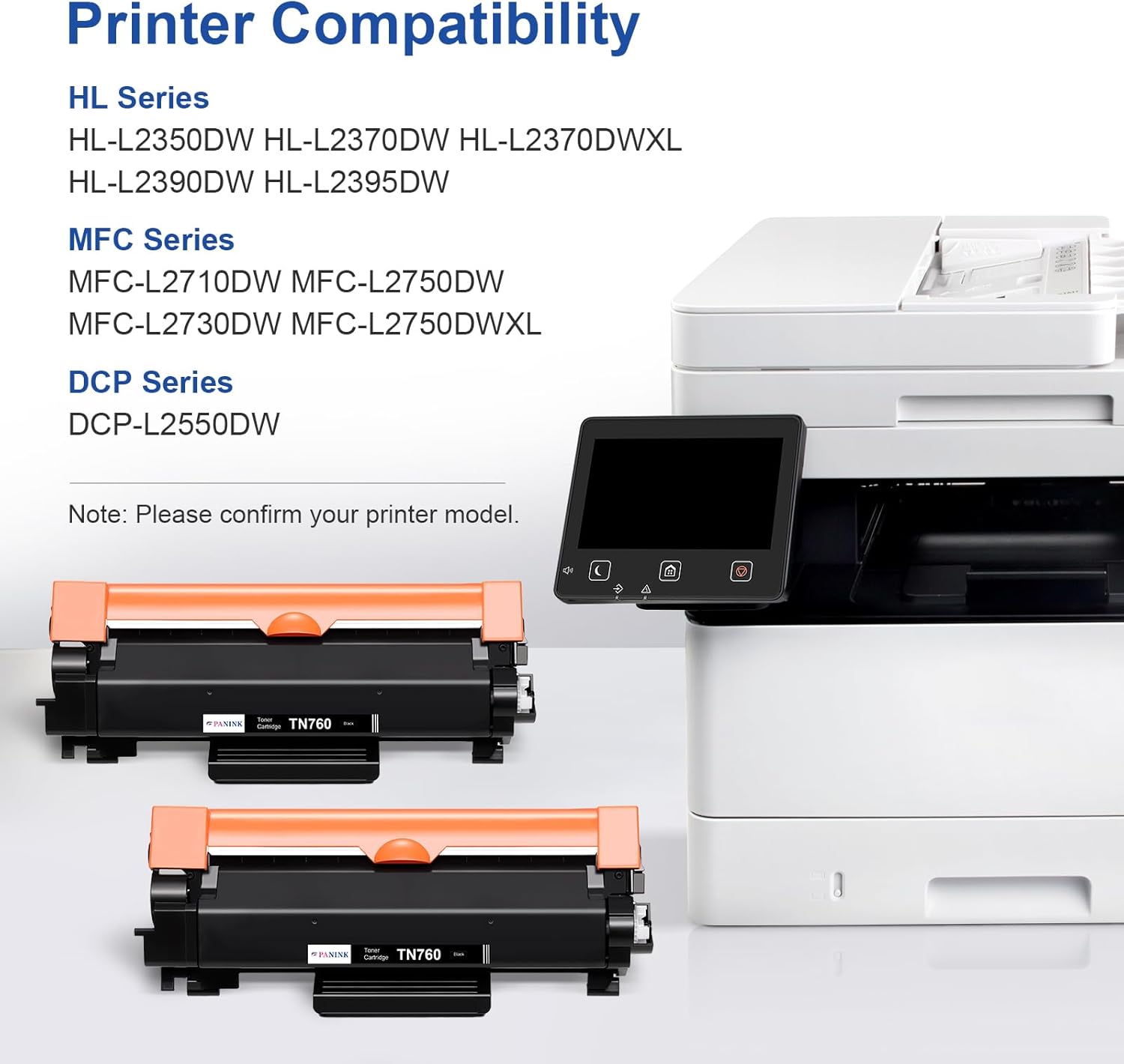 TN760 Toner Cartridge Black High Yield Replacement for Brother TN760 TN 730 TN-730/TN-760 Compatible for MFC-L2710DW DCP-L2550DW MFC-L2750DW HL-L2350DW HL-L2395DW HL-L2370DW Printer - 2 Pack