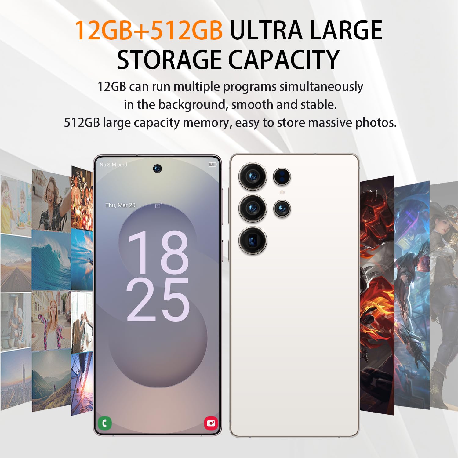 I25 Ultra Unlocked Cell Phone,12+512GB 5G Unlocked Phone, 6.99" HD Screen Smartphone Built in Pen Android 14 Battery 7000mAh, Dual SIM/Face ID/Fingerprint Lock/GPS (Sky Blue) — view 3