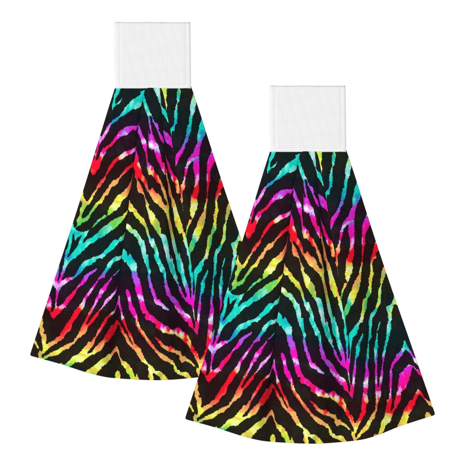 DOPKLNA Colorful Rainbow Zebra, 2 Pcs Hanging Coral Fiber Hand Towels for Bathroom, Absorbent Kitchen Towels