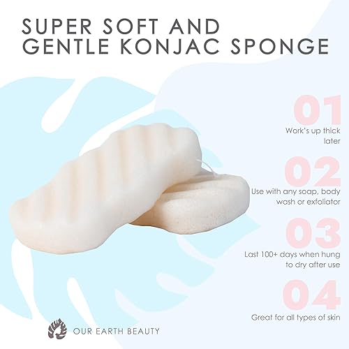 Miniatura 8 de Konjac - Esponja facial (paquete de 4)  100% natural y libre de tintes  No tóxica  Biodegradable  Ecológica  Embalaje sin plástico