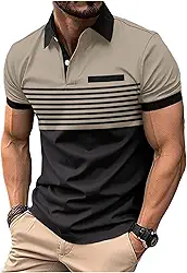 Camisa polo masculina com zíper e manga curta listrada