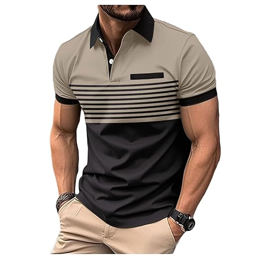 Legou Camisa polo masculina, manga curta, listrada, gola abotoada, com bolso, camiseta casual de verão
