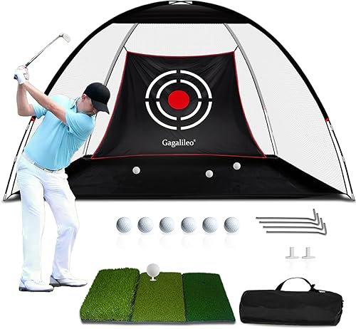 Vista 12 de Gagalileo Golf Net: Backyard Driving Real Golf Ball Practice Hitting Training by Turf Mat Target Indoor Outdoor Chipping Swing Gift for Golfers Dad
