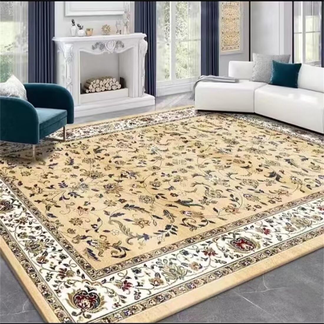 Tapis de salon lavable vert 180X260CM à motif fleur cassée pour grand confort