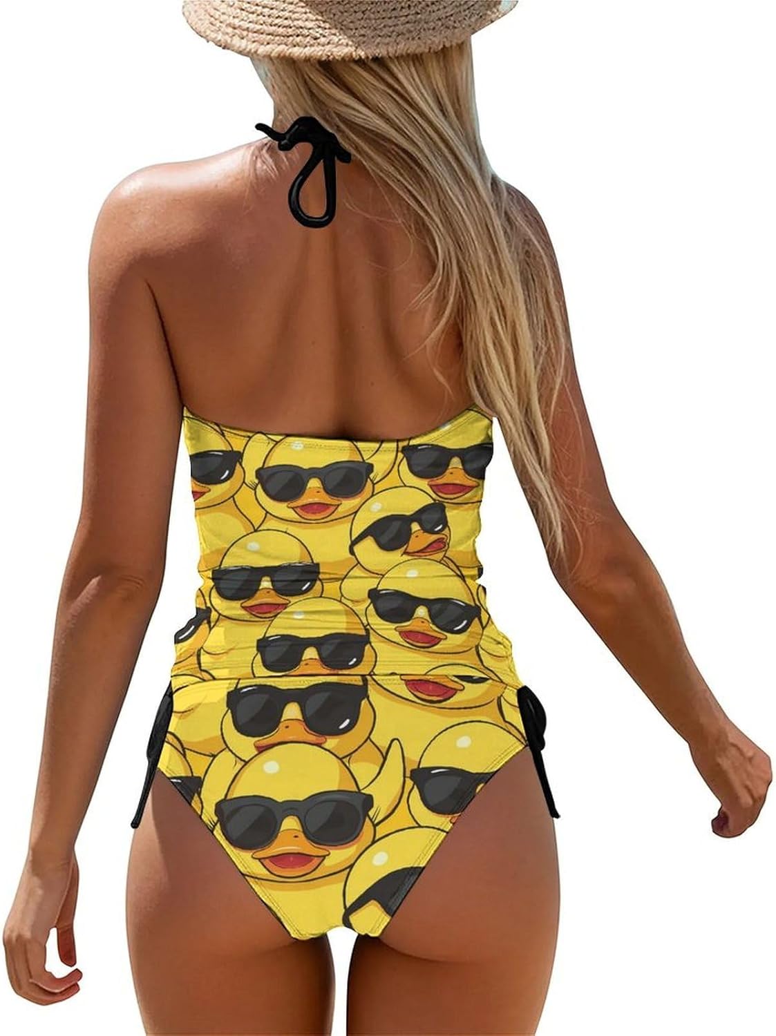 Yellow Duck with Glasses Novelty Women's Swimwear Set 2 Pcs Tankini String Swimsuits Bathing Suits