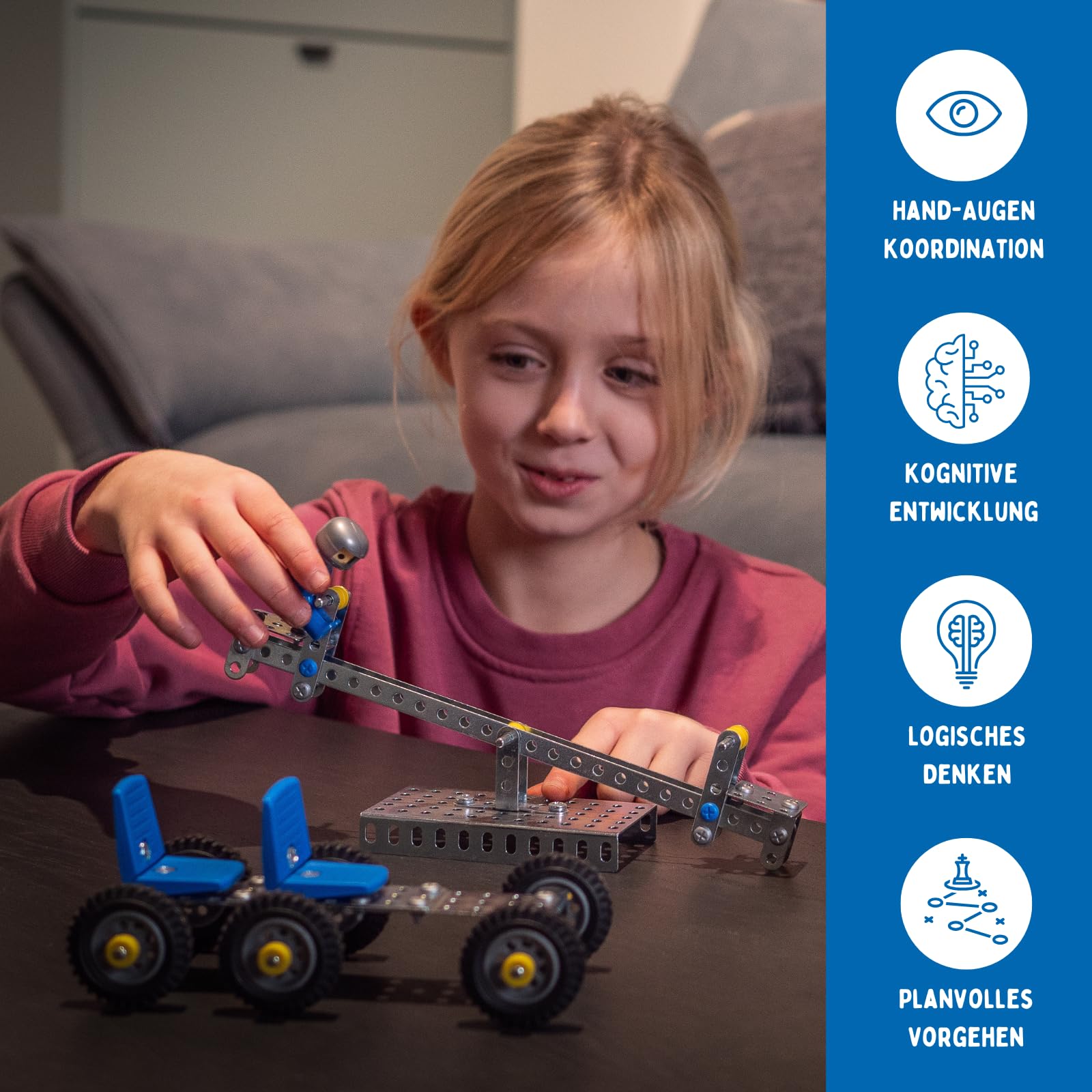 eitech Basisbaukasten - Metallbaukasten 00006, 8-in-1 Set mit 270 Teilen | Konstruktionsspielzeug, Modellbau Kinder 8 9 10 Jahre, Geschenk Mädchen Junge, Montessori Baukasten, Metall Baukasten