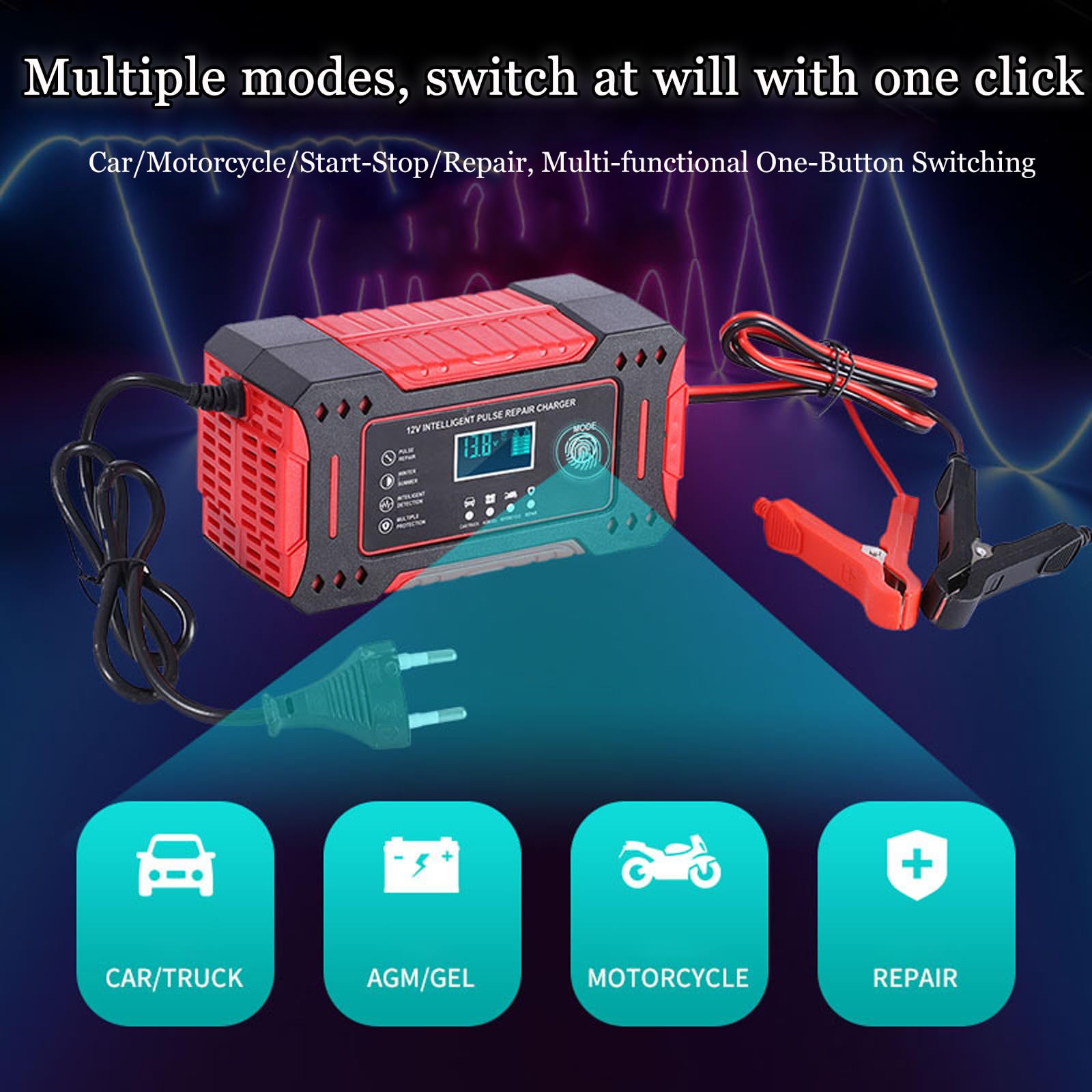 Chargeur de Batterie Moto 12V pour Triumph Scrambler 900 (Classic) 2024 2025, Chargeur Automatique avec Maintien de Charge pour Moto, Scooter, Quad, Tondeuse et Batterie Auto,A Red