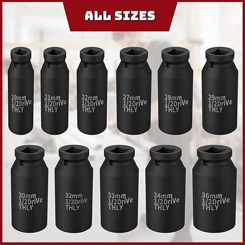 Miniatura 7 de Juego de llaves de vaso de 0.866 in de 12, juego de llaves profundas de 12 puntos, accionamiento de impacto de 12 pulgada, CR-MO para una fácil