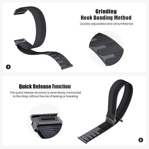Miniatura 3 de CUZOW Compatible con Garmin Fenix 7X6X6X Pro5X5X Plus, correa de reloj de nailon de 1.024in, correa de reloj de ajuste rápido, transpirable,
