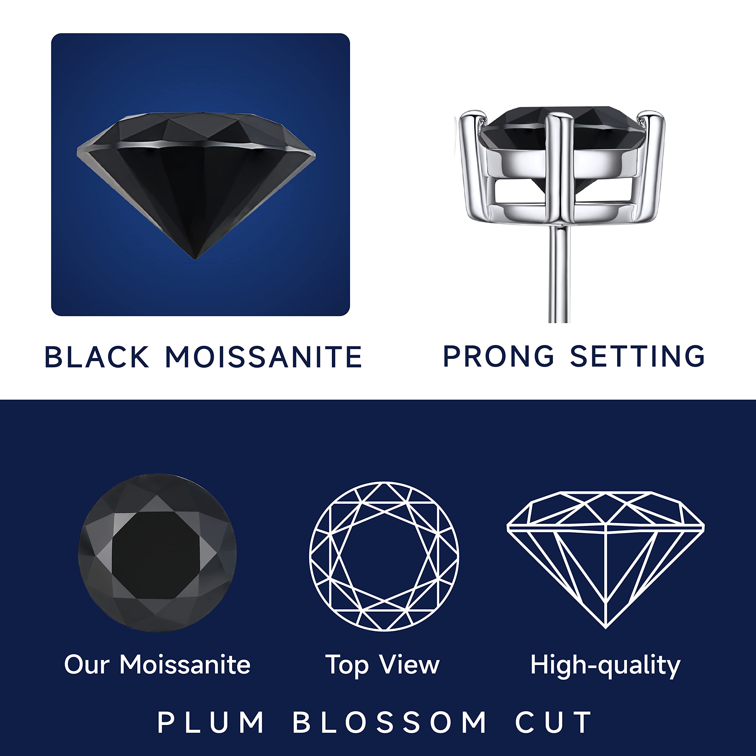 MomentWish Orecchini Uomo Neri, 1-2 Carati Moissanite Diamante Orecchino Argento 925 Donna Brillanti Punto Luce Regalo Uomo per Lui 5/5.5/6.5mm