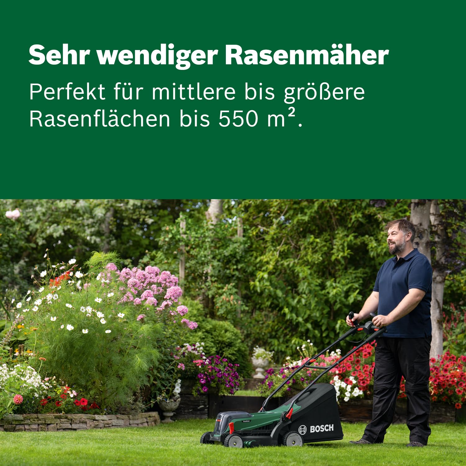 Bosch Akku-Rasenmäher UniversalRotak 2x18V-37-550 (bis zu 500 m2 mit 2X 4,0 Ah Akku); 18 Volt System; Schnittbreite: 37 cm; 2X 18V 4,0-Ah-Akku und Ladegerät