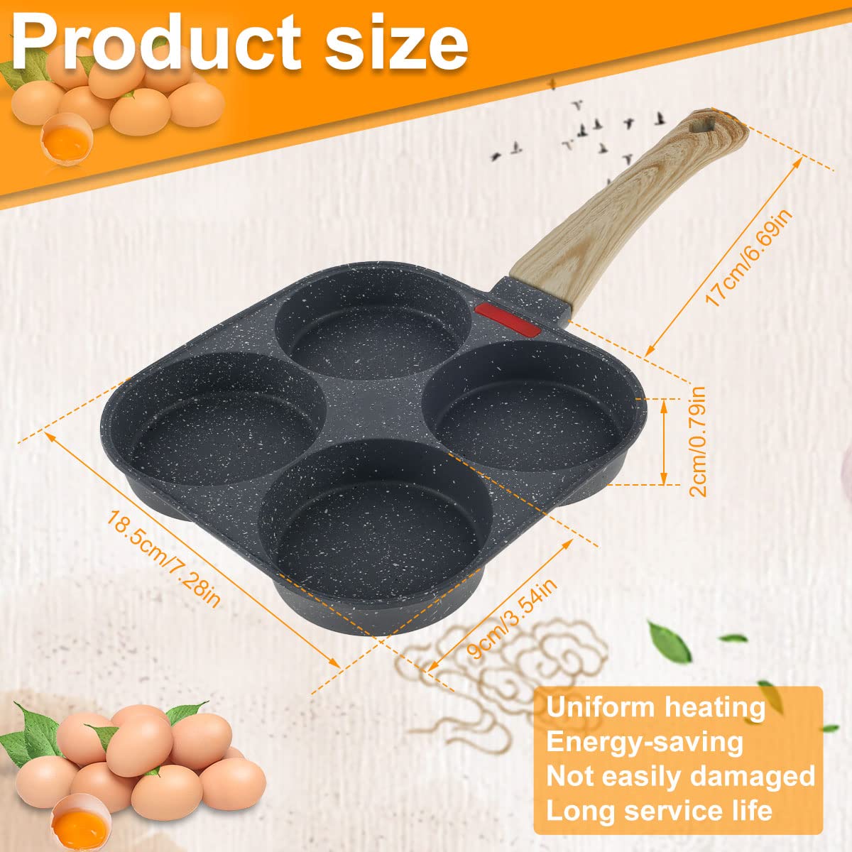 Round Egg Cooker Ring 4-Cup Animal Pancake Pan Nonstick Square