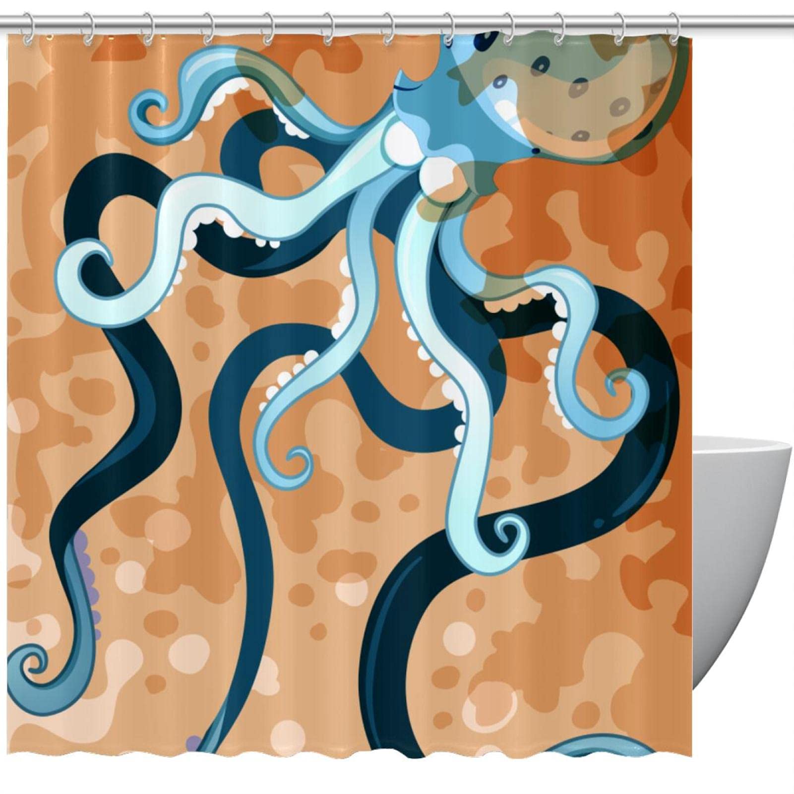 Rideau de douche imperméable anti-moisissure motif pieuvre marine