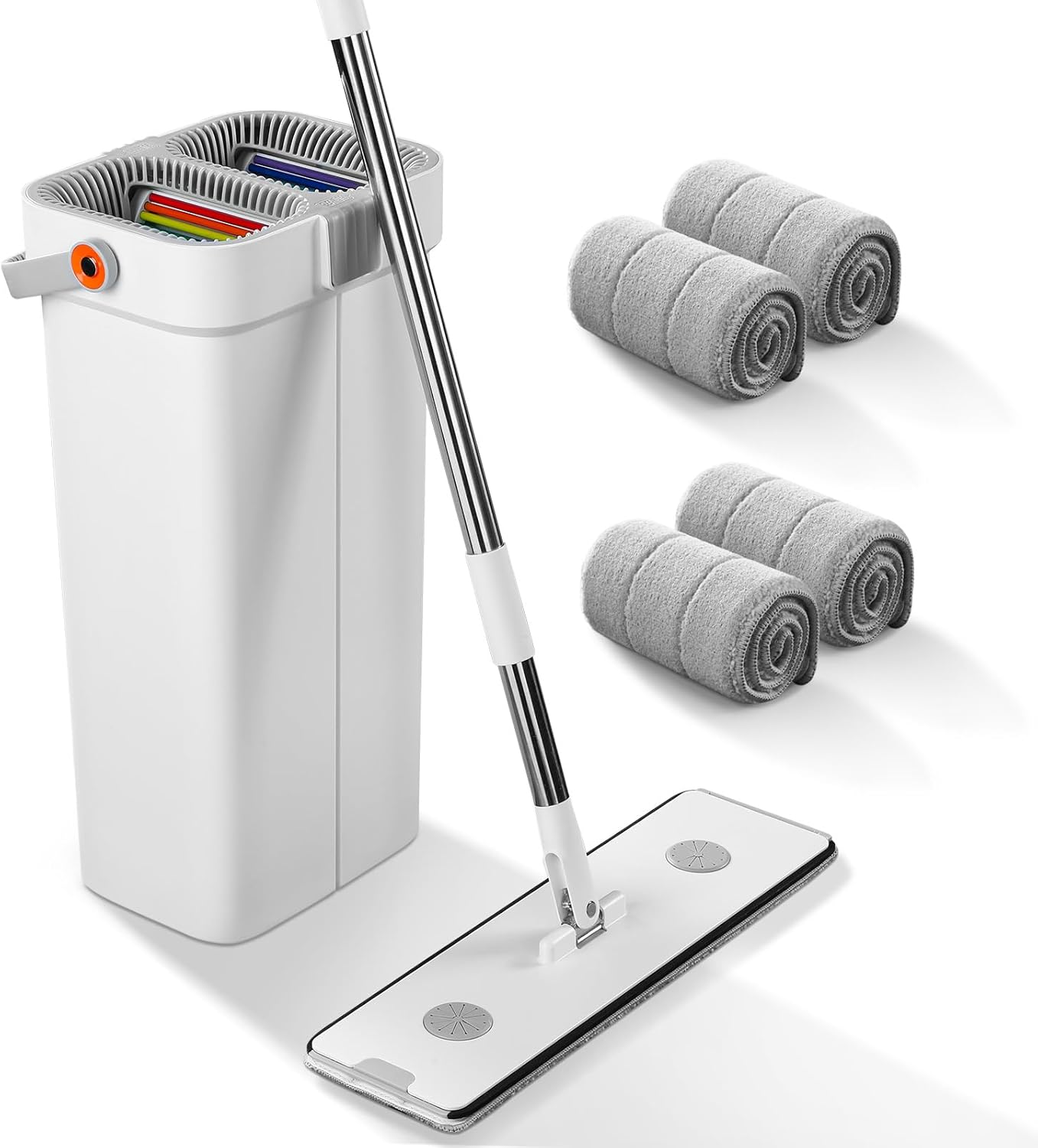 FUNEST Mop and Bucket with Wringer Set,16" Flat Mop and