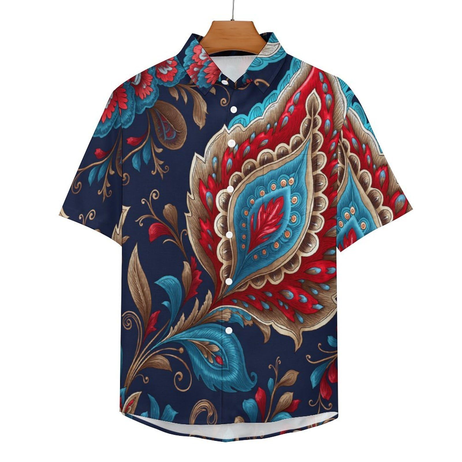 Camicia Casual da Uomo, Motivo Paisley Stampa Maglietta Estiva a Maniche Corte Stile Etnico Tradizionale Casual Button Down Hawaiani Camicie Risvolto Spiaggia Top