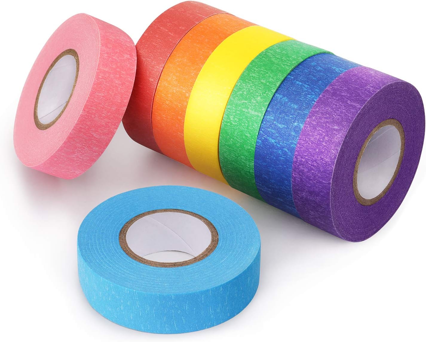 Hutou 8 Rolls Colored Masking Tape Rainbow Colors Painters Tape Colorful Craft Art Paper Tape Labeling Arts Crafts Decorative Coding Decoration Supplies, 0.6 Inch x 16 Yard, 8 Colors