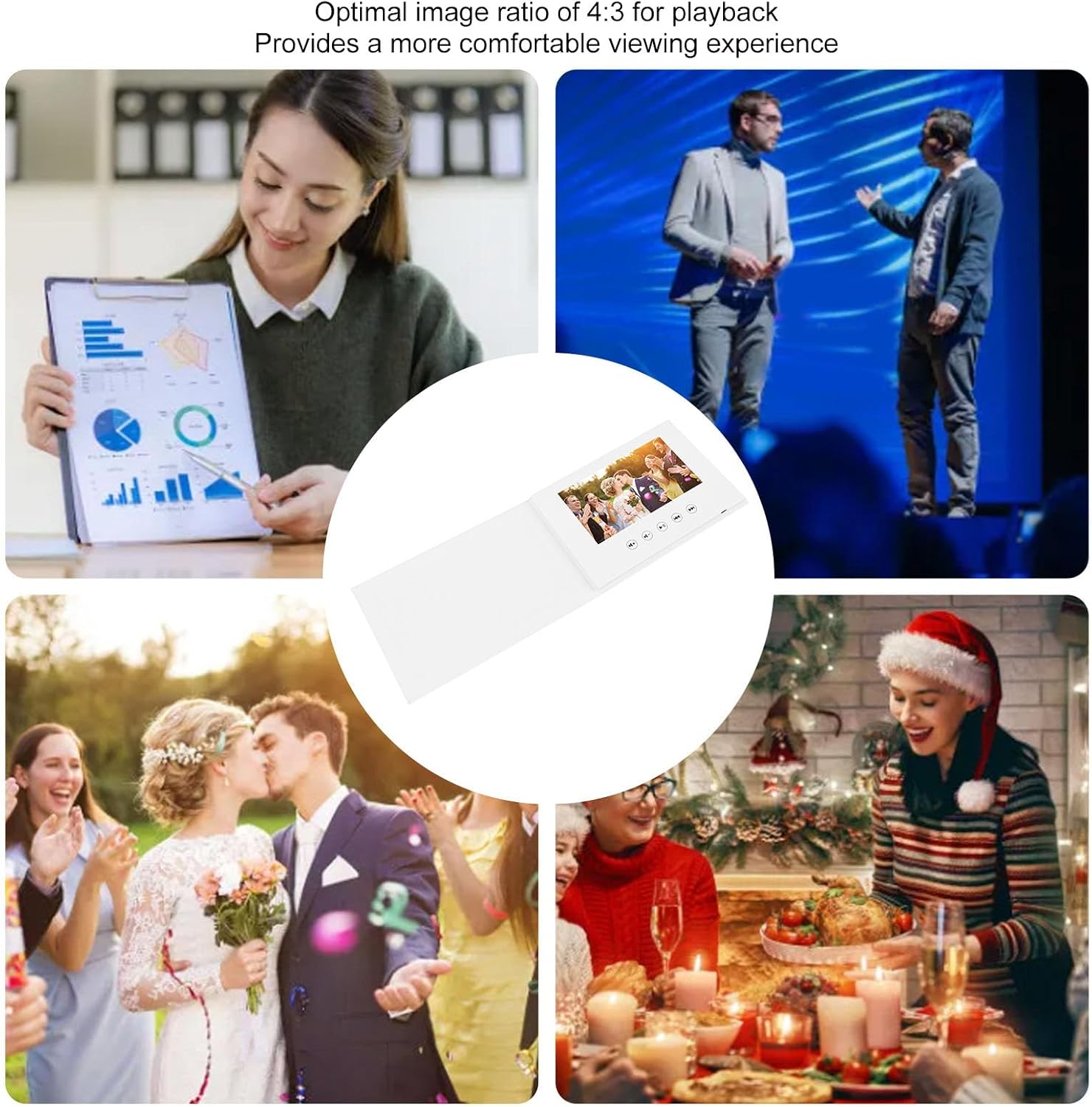 Sanpyl Video Greeting Card - Customizable Video Playback, Include 4GB Memory, 4:3 720P HD Digital Brochures for DIY Wedding Xmas (7 Inch 1500mAh Li Ion Battery)