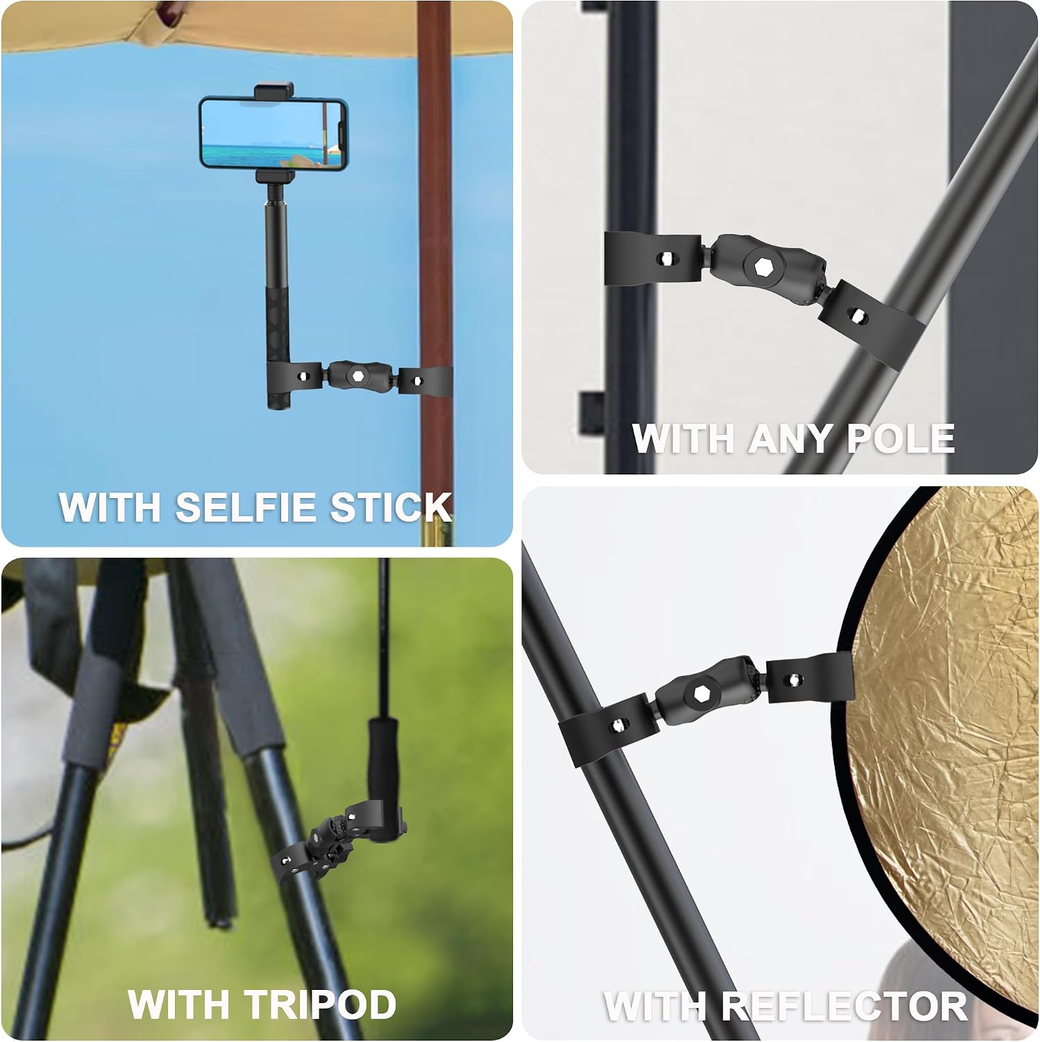 Double Super Clamp Mount Umbrella Clamp for Chair Clamp for Photography & Video Studio (5LB Load) - Compatible with Light Stands, Monitors, Umbrella, Reflectors, Tripods & More