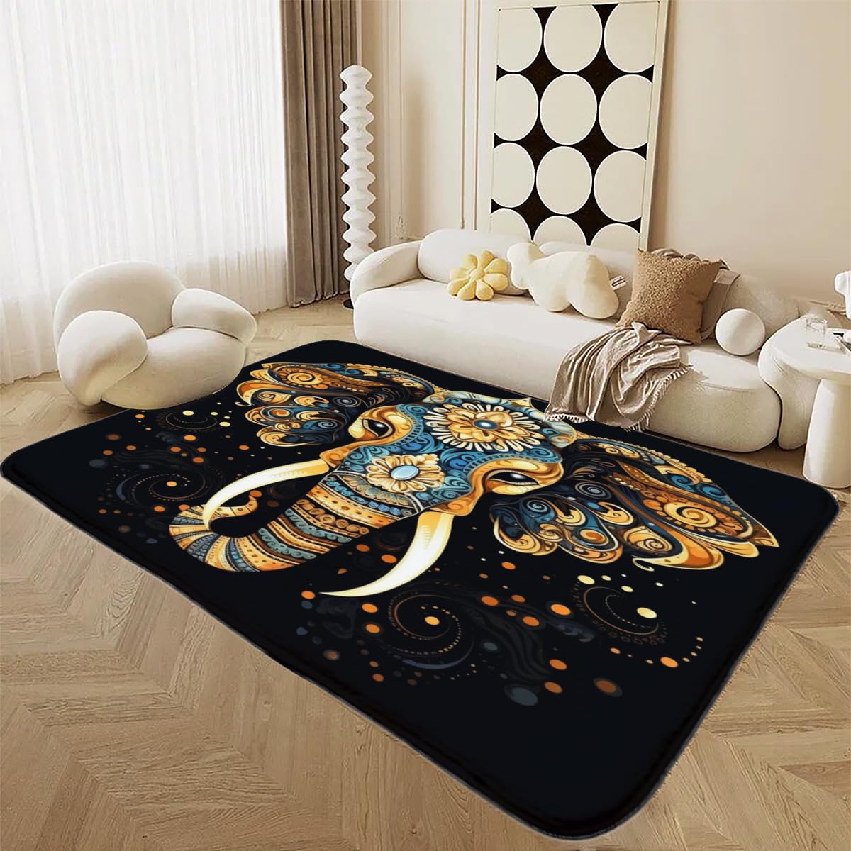 Tapis de salon éléphant en flanelle douce et antidérapante