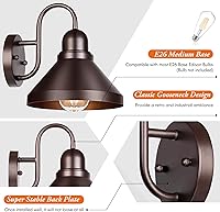 Vista 3 de Brightever Luces de Porche de Cuello de Ganso para Exteriores, Paquete de 2 Accesorios de Luz de Granero Exterior Estilo Granja, Lámparas de Pared