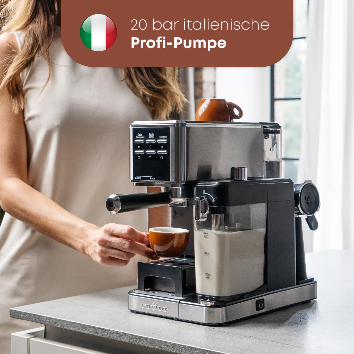 Macchina per espresso ProfiCook® 2 in 1 per caffè in polvere e capsule compatibili Nespresso - macchina con portafiltro da 20 bar - con sistema del latte per caffè e cappuccino - PC ES 1266