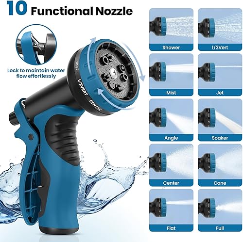 Miniatura 2 de Manguera de jardín de 100 pies, manguera de agua con boquilla de 10 funciones, manguera de jardín de metal con conectores a prueba de fugas, sin