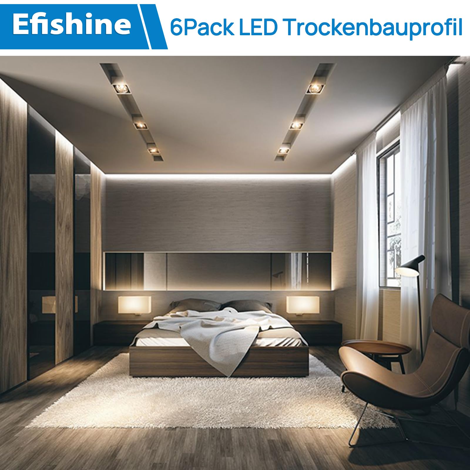 Efishine 1M LED Aluminiumprofil für LED-Streifen, Trockenbauprofil, inkl. Clip-in Diffusor, kompatibel mit Philips Hue
