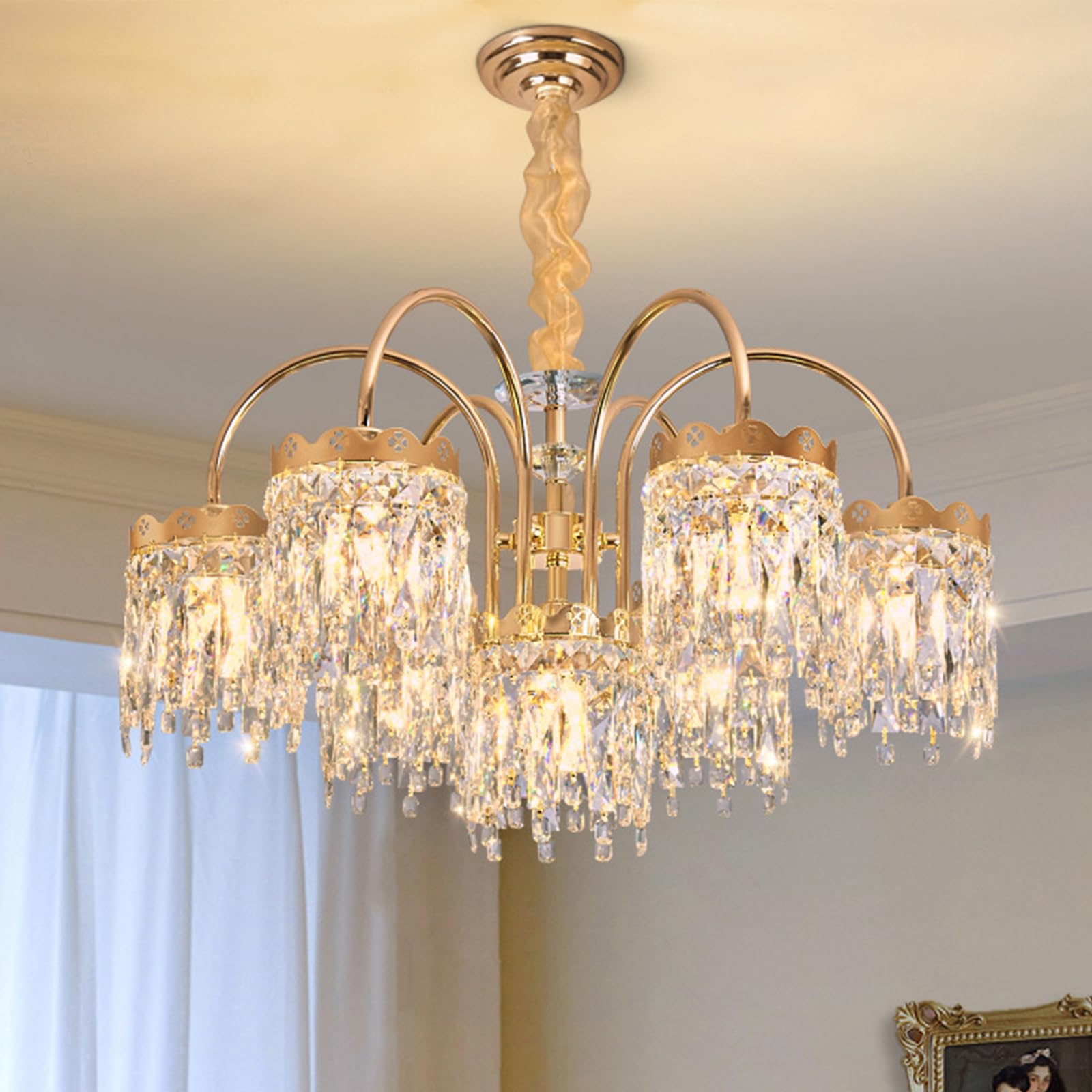 KXEcoLife Crystal Chandelier Lighting with 7 Lights, Clear Glass K9 Ceiling Light LED Pendant Lights for Livingroom, Bedroom, Dining Room, Foyer, Stairway, Size: D39cm H68cm [Energy Class A