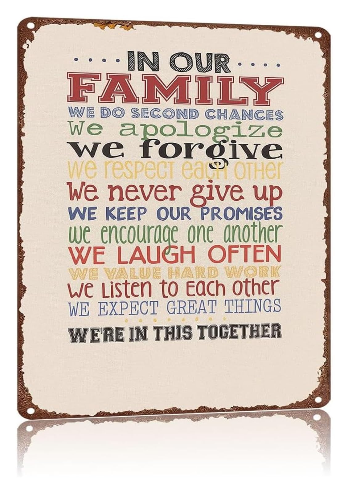 MQXFCZUX Rustic Vintage Metal Sign for Home Patio Wall Decor In Our Family Retro Wall-Art Gift Idea 8 X 12 in