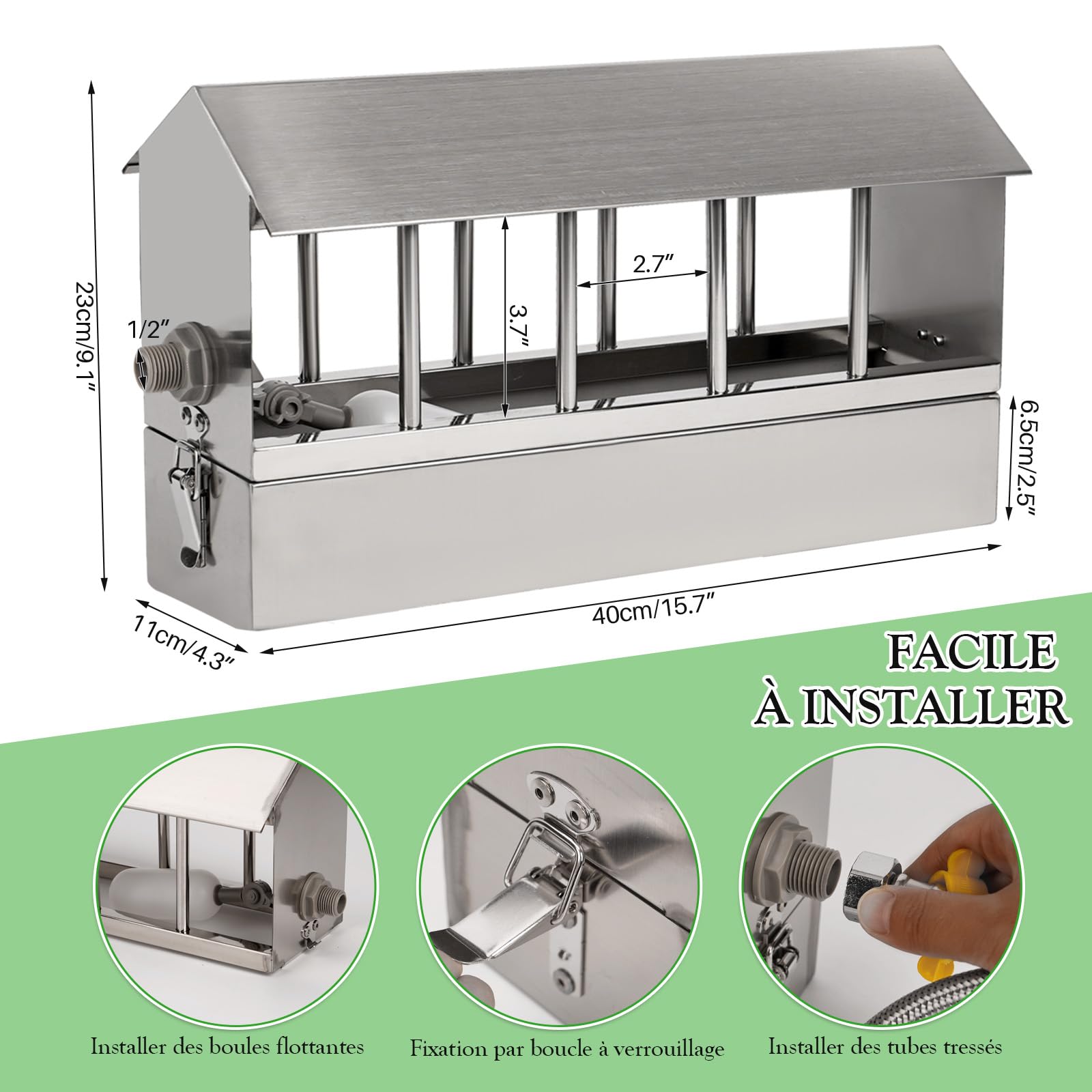 Abreuvoir automatique pour poulet en acier inoxydable grande capacité pour pigeons cailles poussins