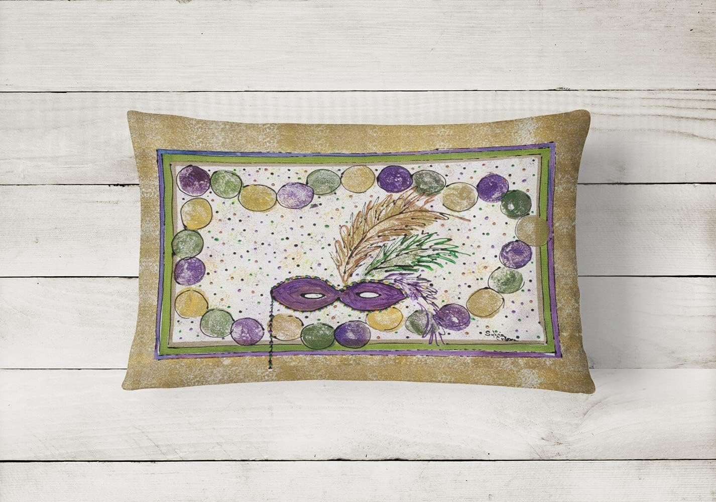 Caroline's Treasures 8059PW1216 Mardi Gras Beads Canvas Fabric Decorative Pillow Machine Washable, Indoor Outdoor Decorative Pillow for Couch, Bed or Patio, 12HX16W