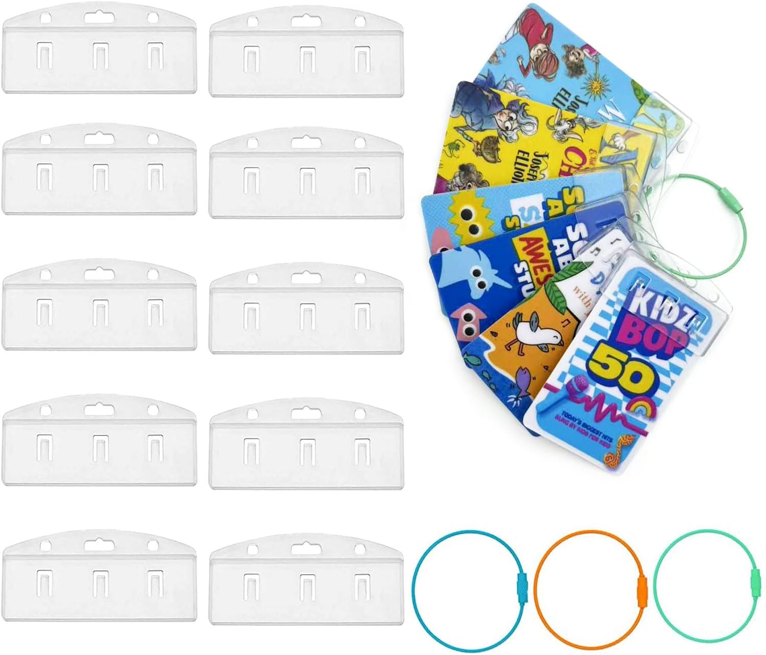 40 Pack Half Card Badge Holder for Yoto Cards 12 Ring Loops Removable Card Holder with Grippers Kids Travel Carrier Heavy Duty Card Organizer Storage