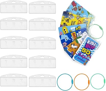 10 Pack Half Card Badge Holder for Yoto Cards 3 Ring Loops Removable Card Holder with Grippers Kids Travel Carrier Heavy Duty Card Organizer Storage