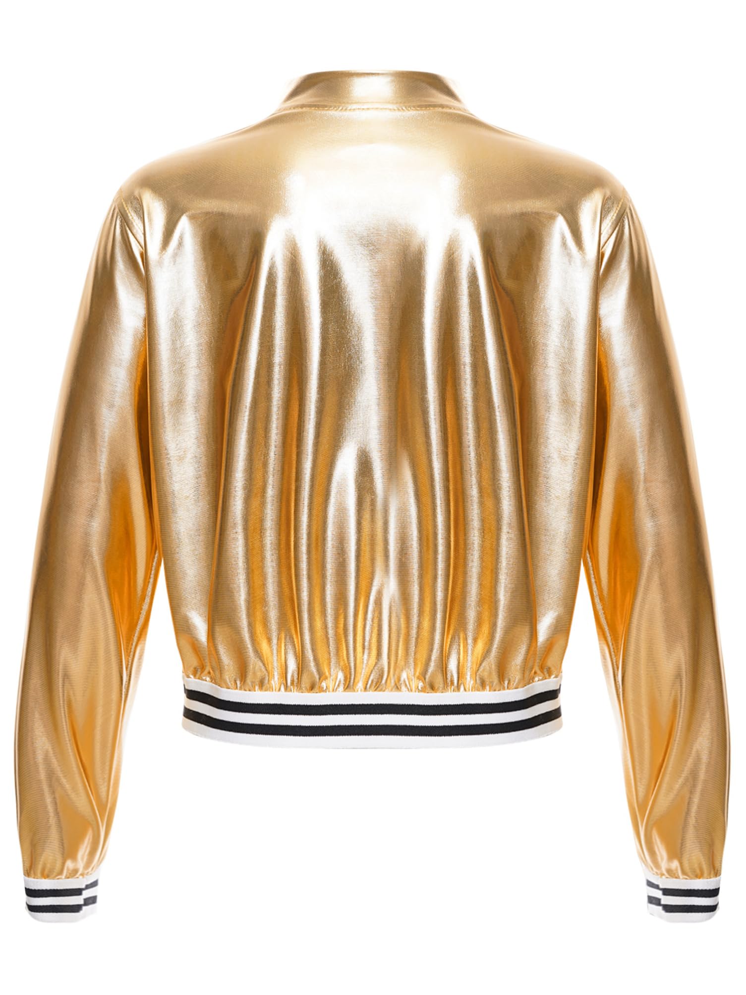Aislor Jacke Kinder Mädchen Glänzende Bolerojacke Langarm Jacket Glitzer Top mit Reißverschluss Bikerjacke Hip Hop Disco Blazer Karneval Kostüm