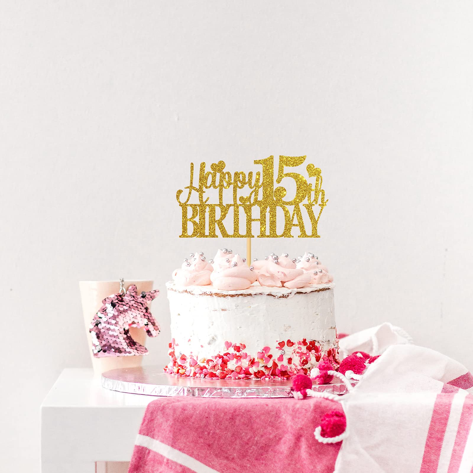 Happy 15th Birthday Cake Topper - 15 Years Blessed Glitter Gold Cake Decor For Teen Party - View #11