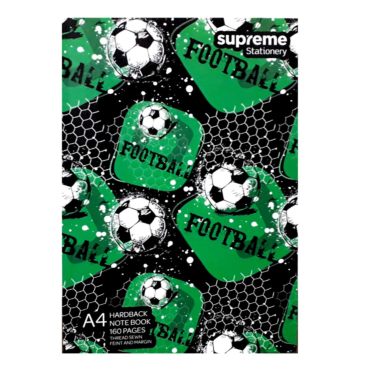 A4 Notebook Hardback 160 Pages Thread Sewn Feint and Margin Football Design Cover - Ruled Notebook (Green) - Image 4