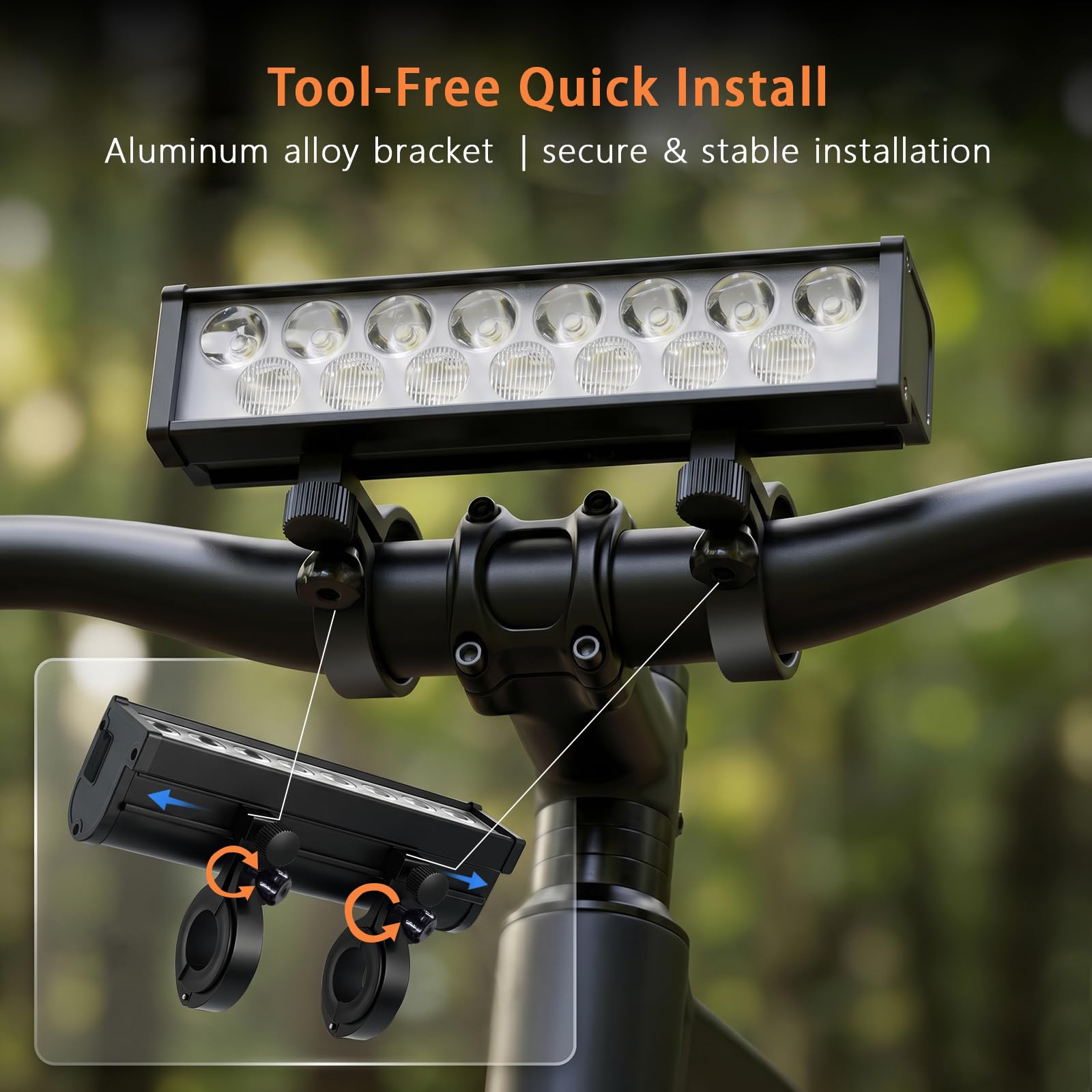 15 luces LED de 2400 lúmenes, recargable por USB, 4800 mAh, luces de bicicleta para conducción nocturna, 150° de haz ancho, 4+4 modos de iluminación, IPX6, barra de luz impermeable para