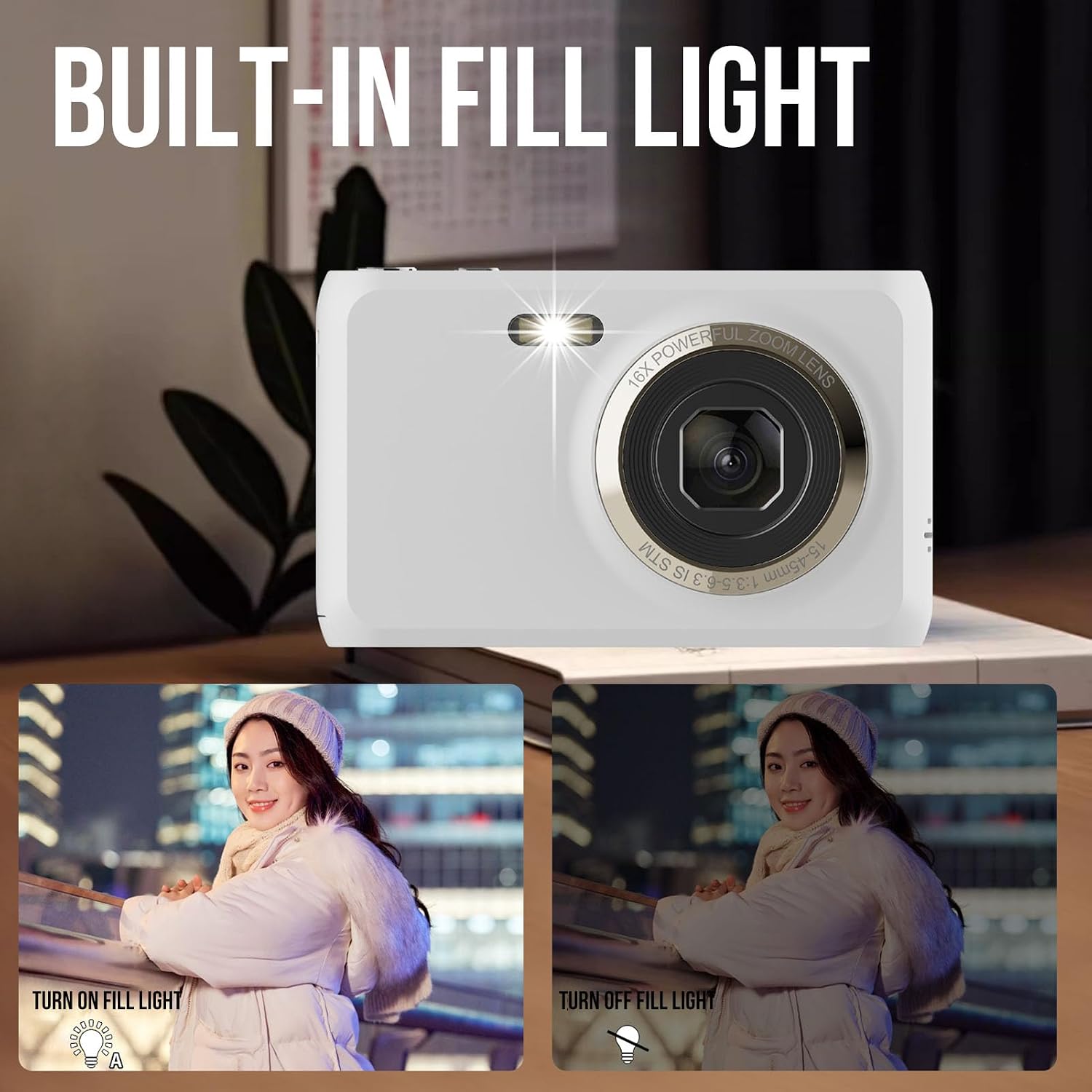 4K Digital Camera, Anti Shake 16X Zoom 64MP Digital Camera, Compact Small with 1200mAh Battery for Kids Teens Beginners