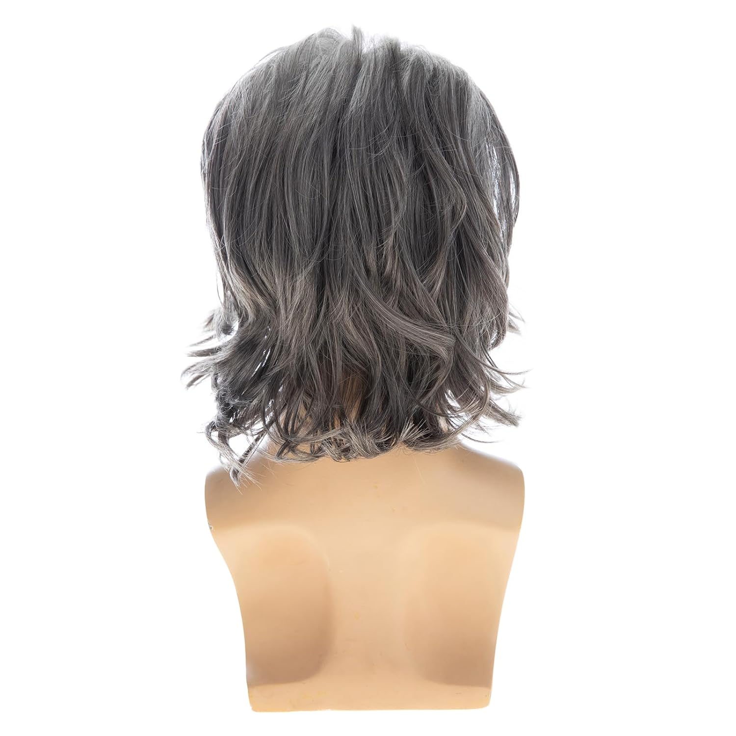 Short Wavy Grey Wigs for Men Synthetic Layered Heat Resistant Fluffy Halloween Cosplay Wig,Mixed Grey
