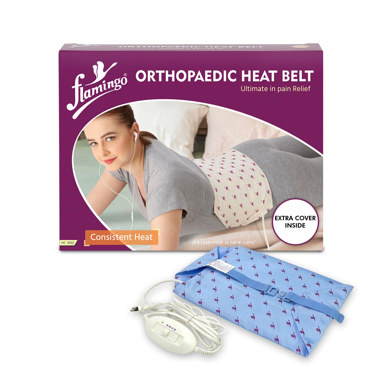 Flamingo Orthopaedic Electric Heating Pad With Extra Cover | Heat Belt with Temperature Controller | Pain Relief Heating Belt for Lower Back, Knee, Shoulder, Cramps, and Neck | X-Large |