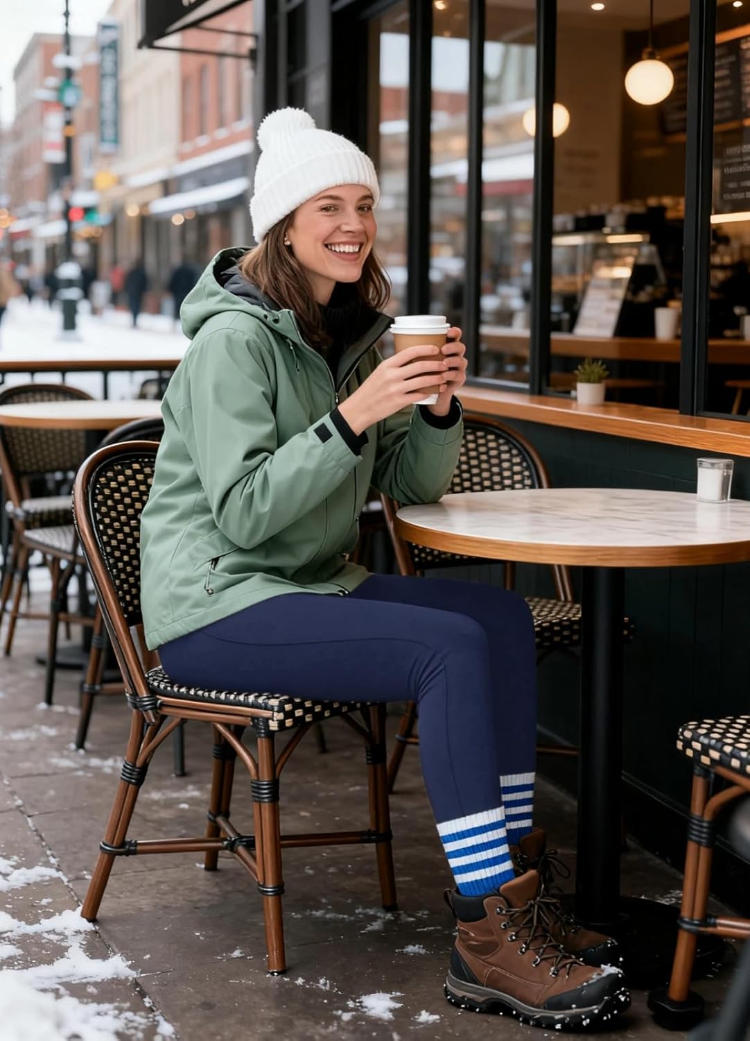 Fleece Lined Leggings for Women Snow Pants Water-Resistant Hiking Thermal Winter Tights with Pockets Tummy Control