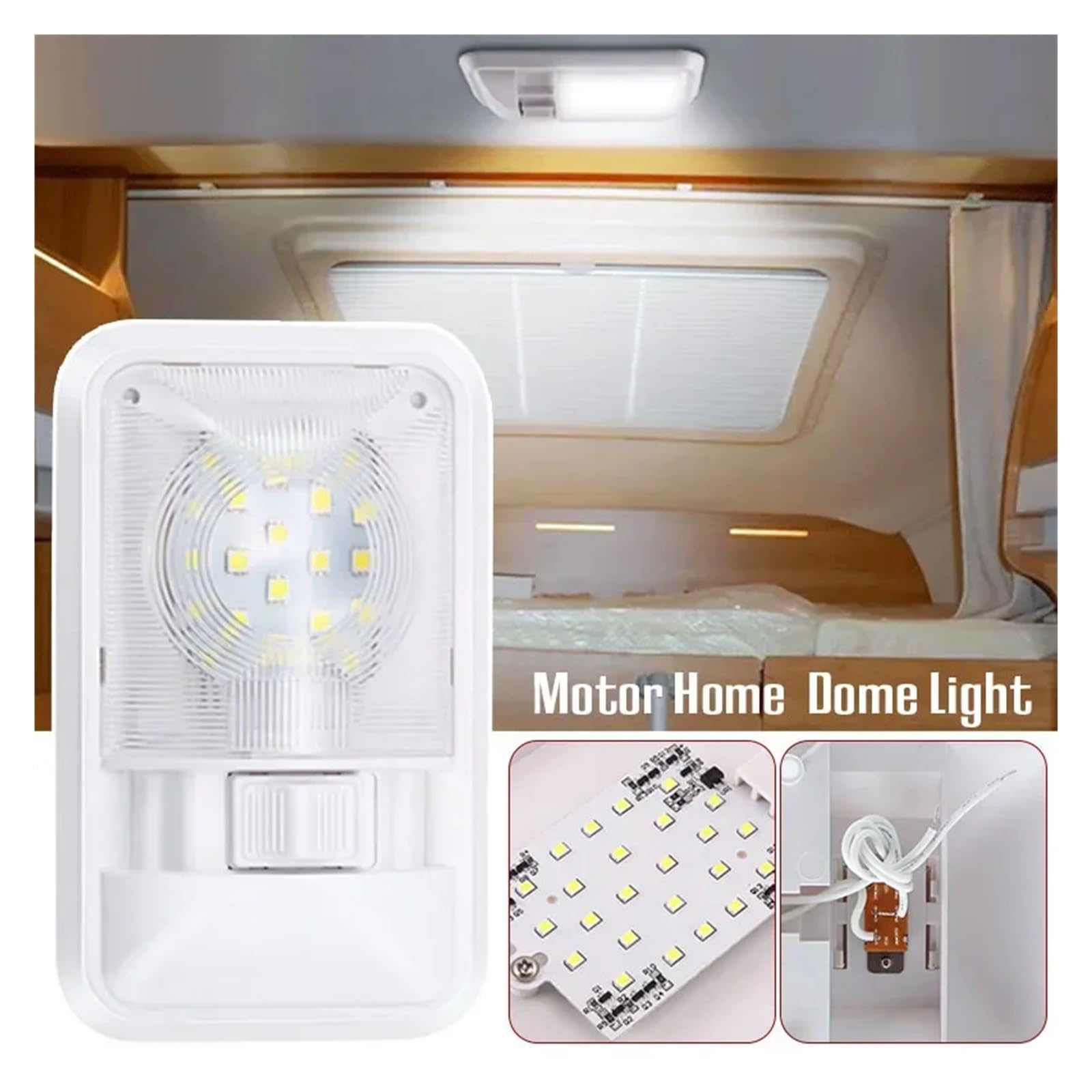 Lampada da soffitto a LED for camper con doppia cupola e interruttore ON/OFF, illuminazione interna for auto/camper/roulotte/camper/barca, 12 V, bianco naturale(24 LED- White)