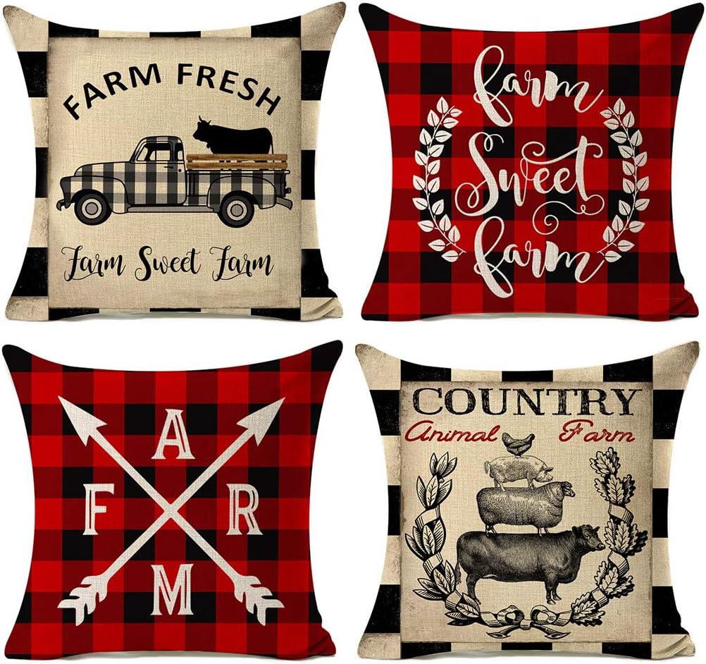 Kithomer Buffalo Plaids Vintage Farmhouse Farm Sweet Farm