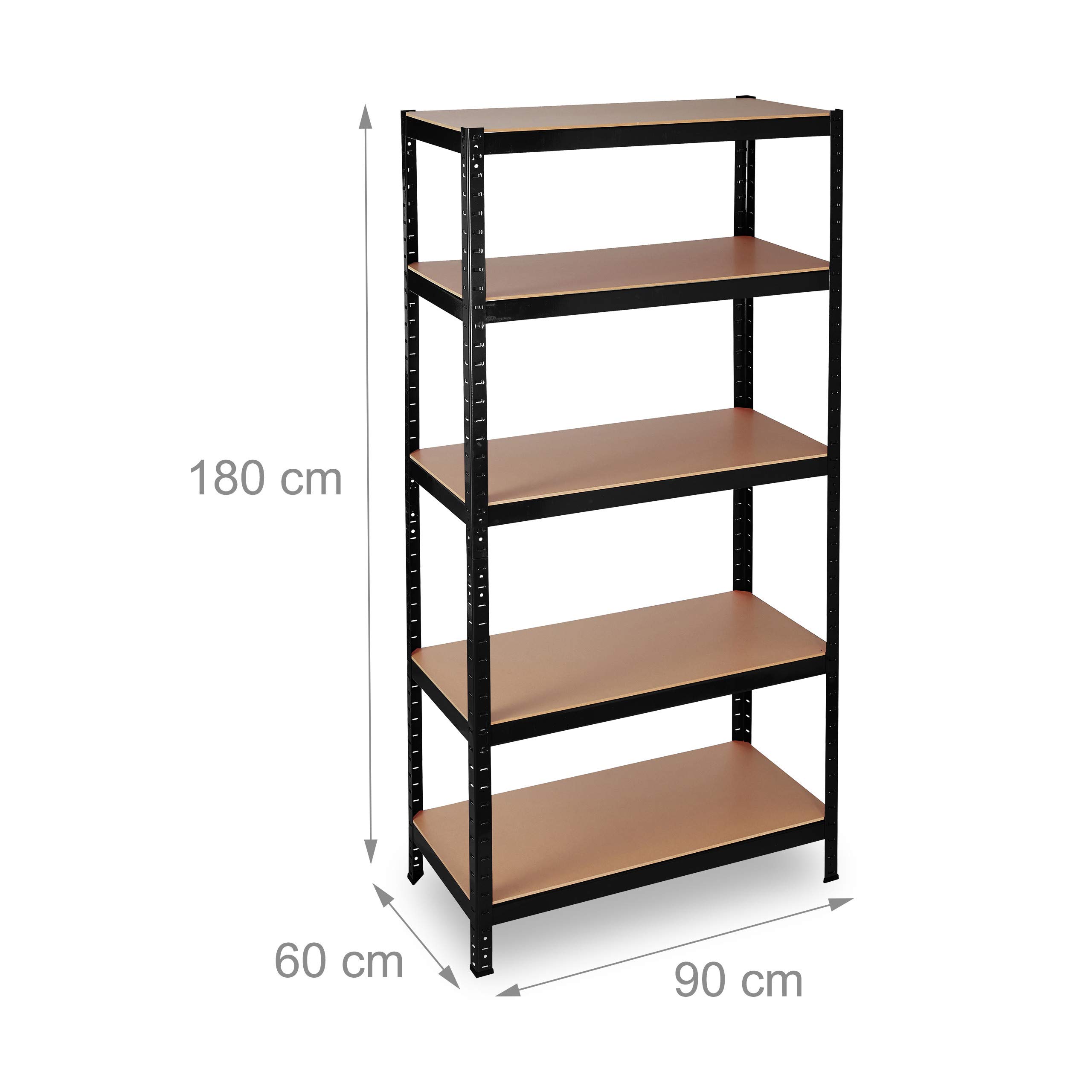 Relaxdays Estantería organizadora para Cargas Pesadas, 1325 kg, Garaje & Taller, 180x90x60 cm, Metal/MDF, Negro