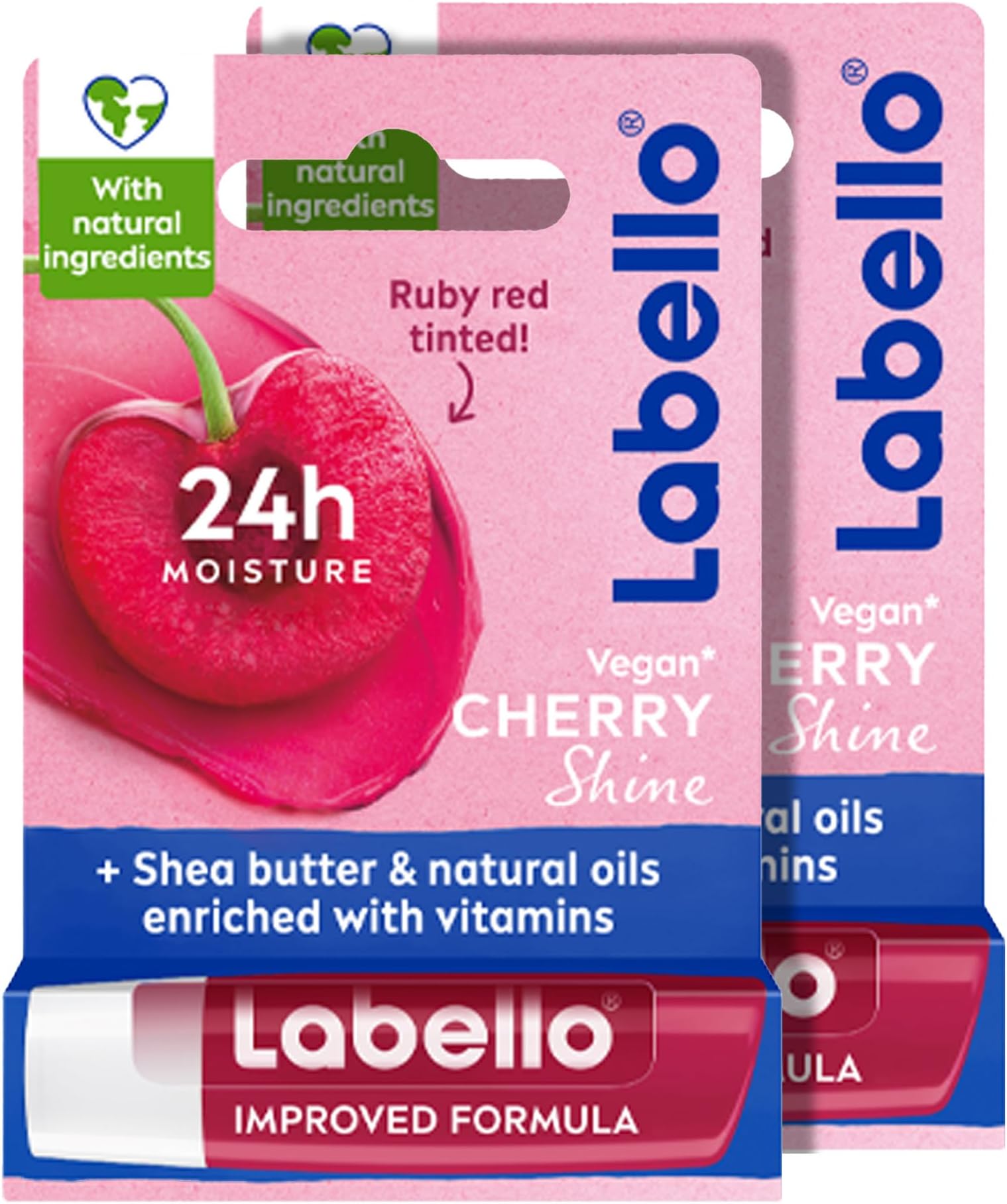 Lip Balm, Moisturising Lip Care, Cherry Shine, 2x4.8g