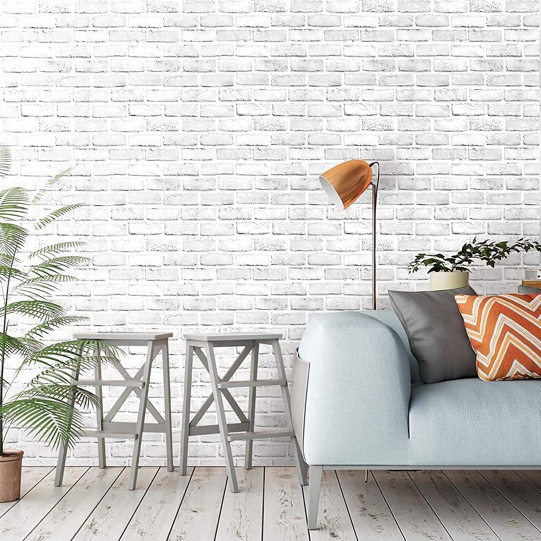 HomyaBrick Texture Wallpaper 600cm*45cm 3D Brick Texture Decorative Furniture Self Adhesive Peeling Wall Sticker, Wall Desk Durable and Easy to Clean, Suitable for Home Decor Furniture Refurbishment
