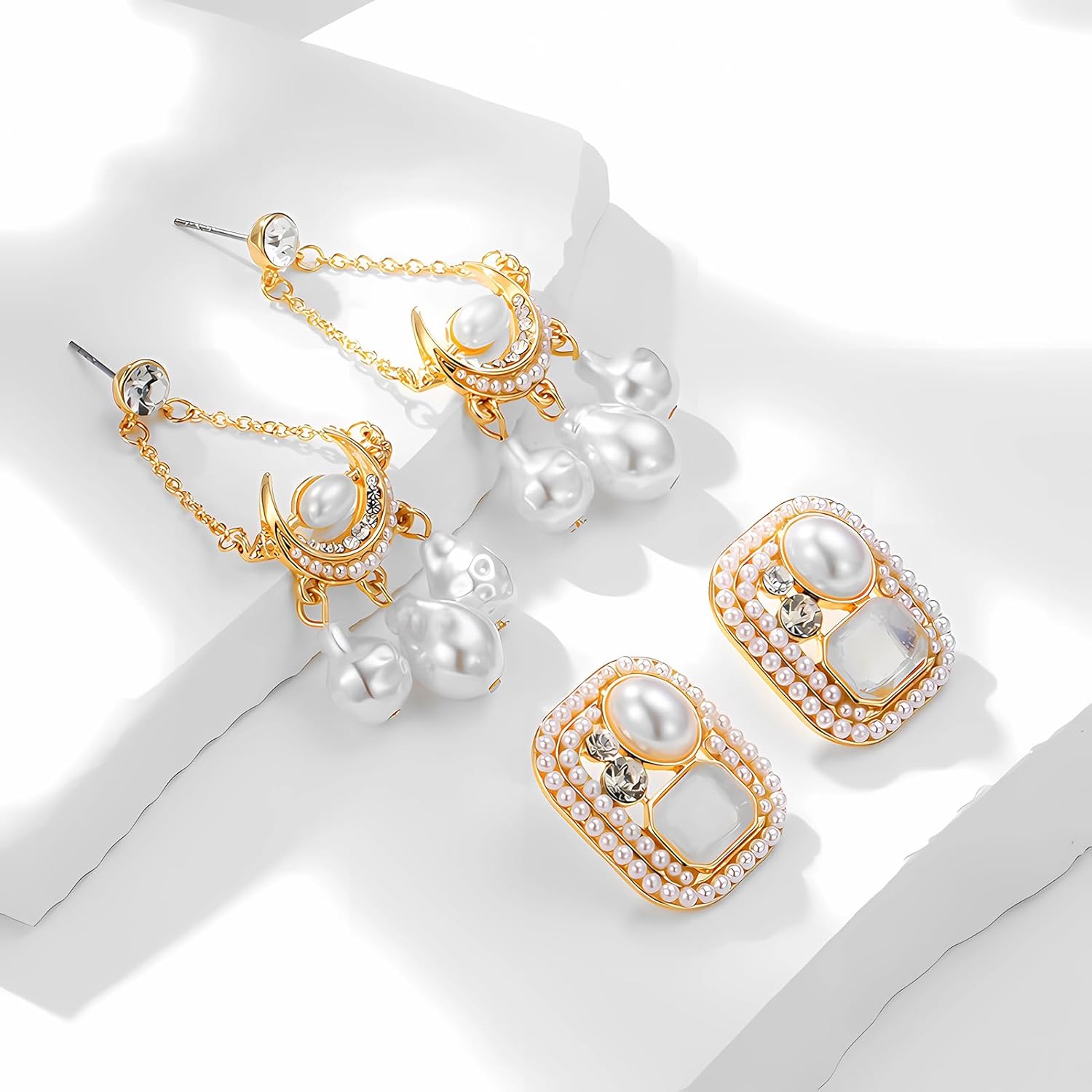 Golden Moon Baroque Pearls Dangle Earrings Christmas Jewelry Gifts for Women, Gold