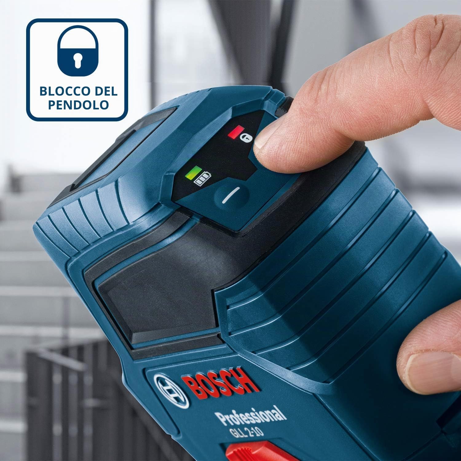 Bosch Professional Livella laser GLL 2-10,laser rosso, da interno, raggio d’azione fino a 10 m, 3x pile AA, custodia protettiva, confezione in cartone