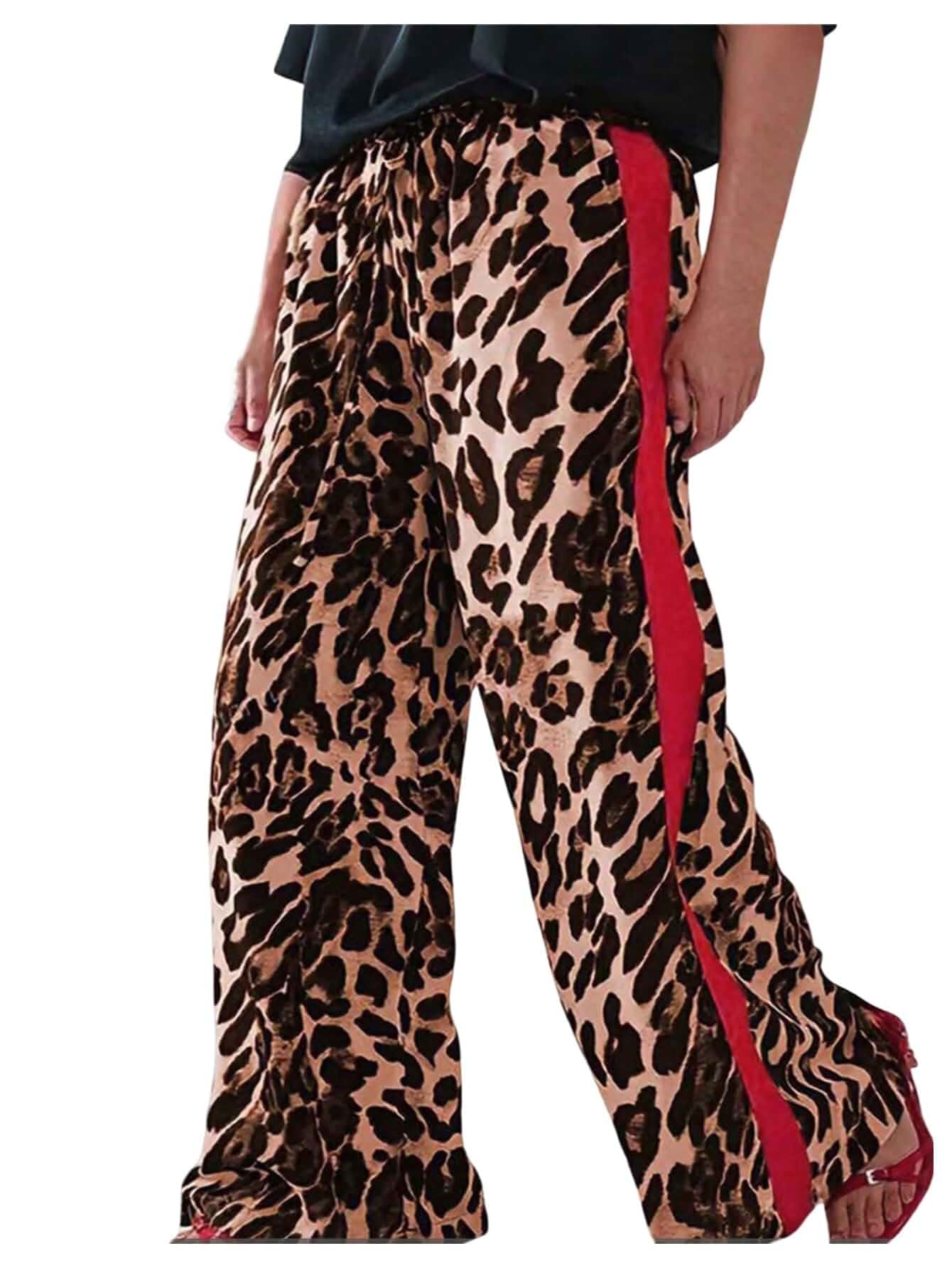 Verdusa Women's Plus Size Leopard Baggy Pants Y2K Streetwear Wide Leg Trousers